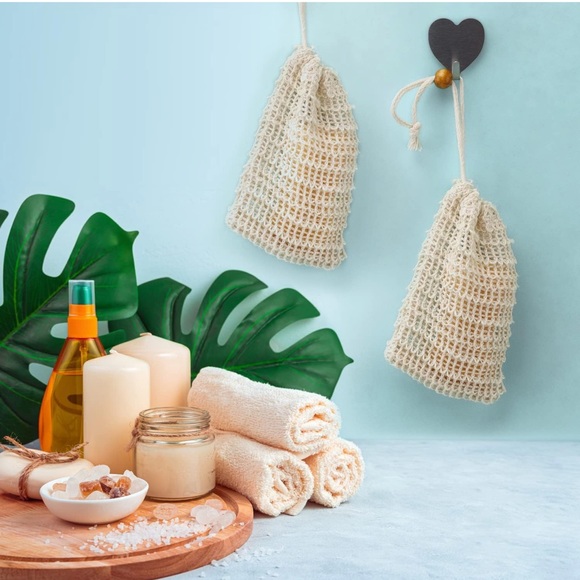 Mesh Natural Sisal Soap Saver Bag with Drawstring - Picture 3 of 5